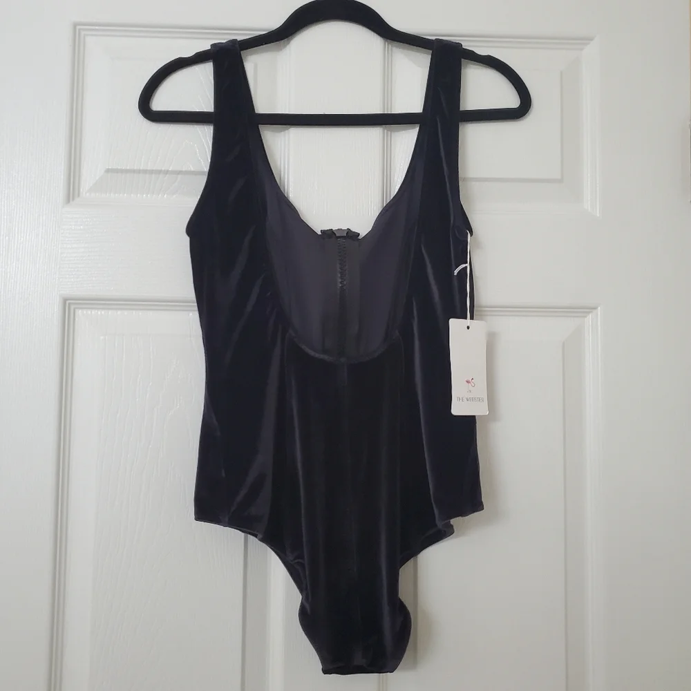 Lisa Marie Fernandez Black Zip Up Velvet Bodysuit Swimsuit - Picture 3 of 5